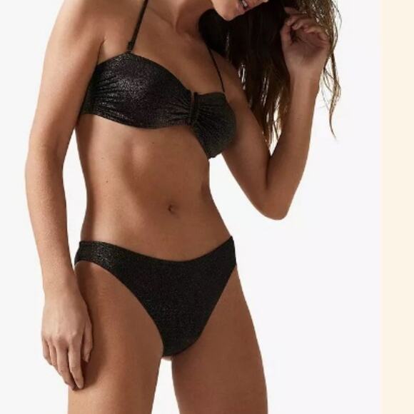 Reiss Women's Gold Black Adina Metallic Bandeau Bikini Top Size 8 - Picture 9 of 10